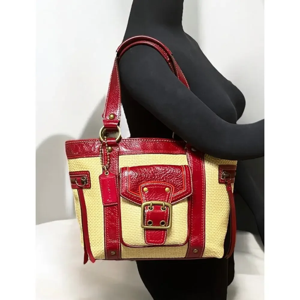 Vintage Coach 113 Legacy Straw Tote Bag & Wristlet